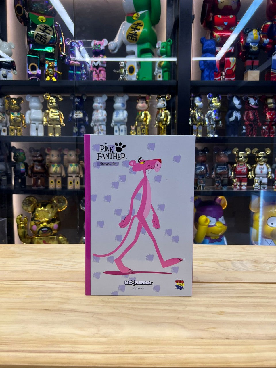 100% &amp; 400% Be@rbrick Pink Panther Chrome Ver. เสือดาวโง่